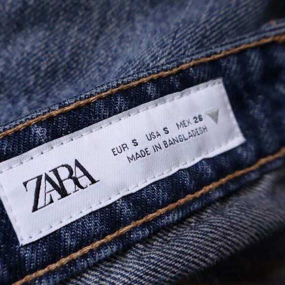 ZARA Denim Mini Skirt Dark Washed Sea Blue Mid Rise Button Fly Casual Women's S - Picture 7 of 12